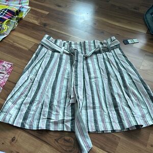 Pink gray white striped skirt
